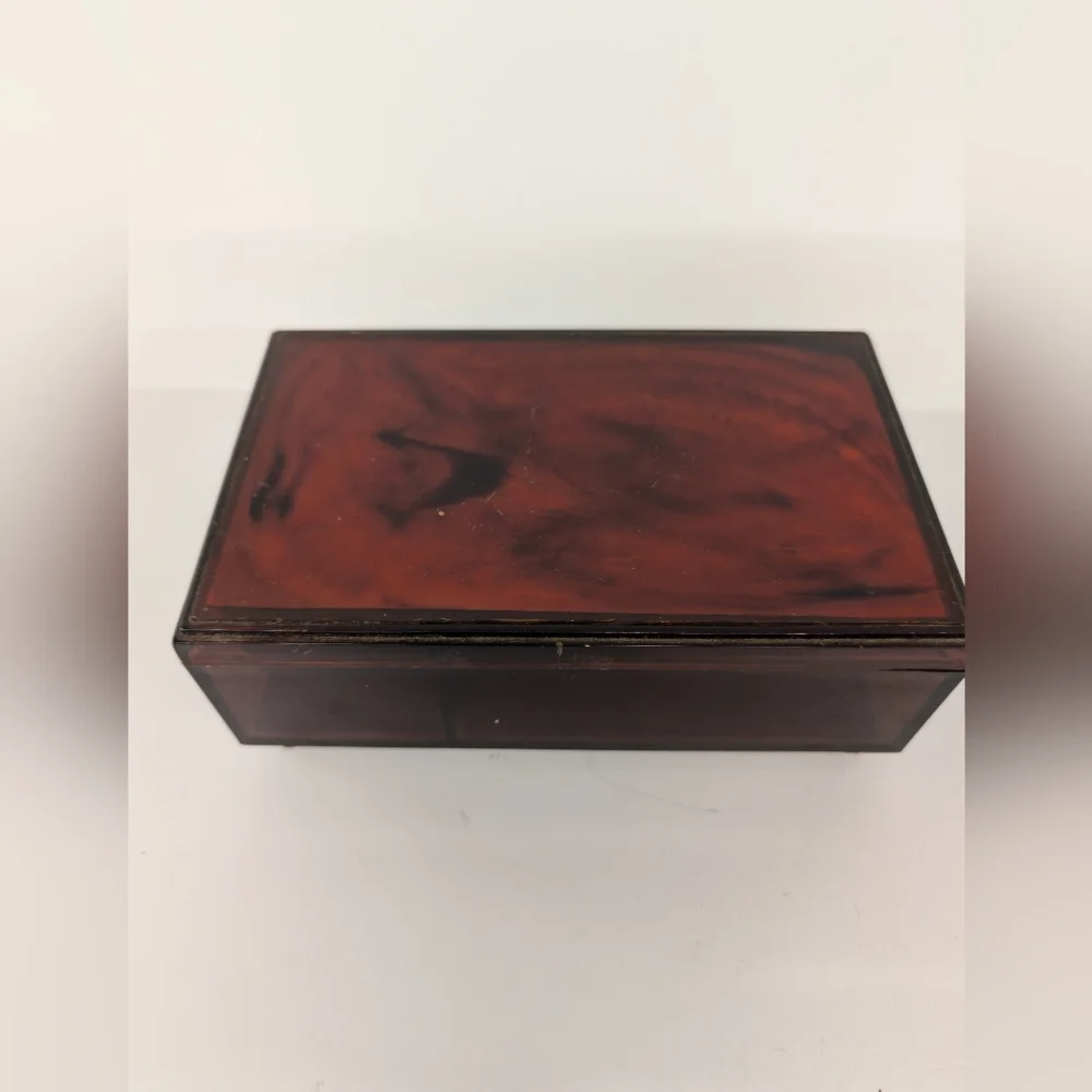 Vintage Jewelry Box With  Mirror  Plastic Vintage 1970 Faux Tortoise Shell Color